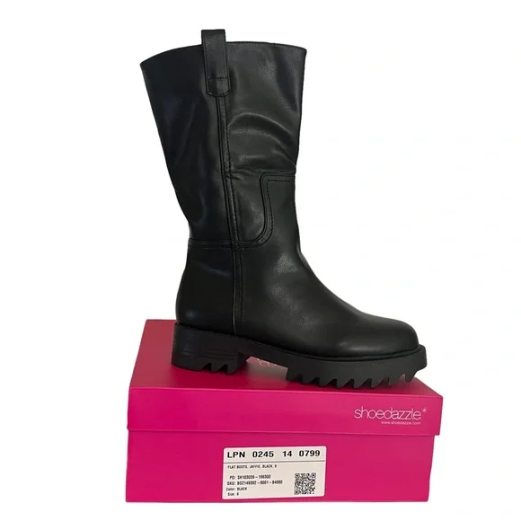 ShoeDazzle Jaffie Boots Biker Chunky Lug Sole - Picture 3 of 9